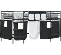 Cadre de Lit Mezzanine pour Enfants avec Rideaux Uni Noir