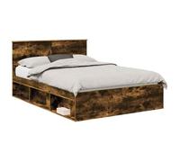 Cadre de lit moderne - vidaXL - Chêne fumé - Pin massif - Bois d'ingénierie - 140x190 cm - 200x143x90 cm - Base à lattes