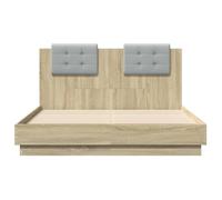 Cadre de lit - MXZZAND - 140x190 cm - Chêne Sonoma - Tête de lit tissu gris clair - 2 places