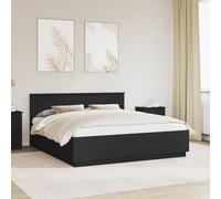 Cadre de lit Noir en Bois d'ingénierie 200 x 200 cm avec tête de lit réglable, Bandes LED Multicolores, Port USB intégré, Design Moderne Minimaliste pour Chambre Cosy et Confortable