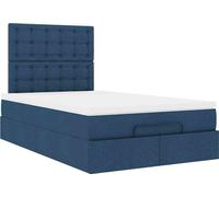 Cadre de lit ottoman avec matelas bleu 120x190 cm tissu