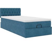 Cadre de lit ottoman avec matelas bleu foncé 90x190 cm velours