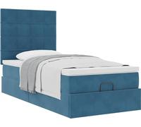 Cadre de lit ottoman avec matelas bleu foncé 90x190 cm velours