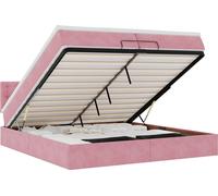 Cadre de lit ottoman avec matelas rose 200x200 cm velours