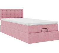 Cadre de lit ottoman avec matelas rose 80x200 cm velours