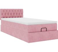 Cadre de lit ottoman avec matelas rose 90x200 cm velours