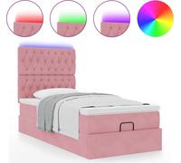 Cadre de lit ottoman avec matelas rose 90x200 cm velours