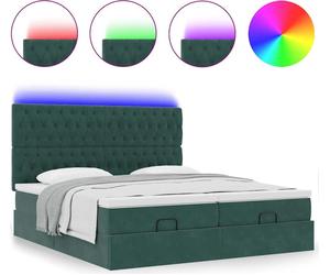 Cadre de lit ottoman avec matelas vert foncé 160x200 cm velours