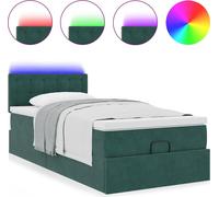 Cadre de lit ottoman avec matelas vert foncé 90x190 cm velours