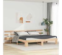 Cadre de lit Plateforme en Bois de pin Massif Marron 200 x 200 cm avec tête de lit, mobilier Durable pour Chambre, Design Moderne et Facile à Assembler