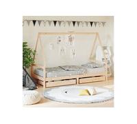 Cadre de Lit pour Enfants, Lit Simple avec Sommier à Lattes, Meuble de Chambre à Coucher, Scandinave, Marron 90x200 cm Bois de Pin Massif