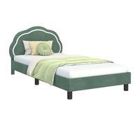 Cadre de lit pour Enfants Vert mer 90 x 200 cm en Bois d'ingénierie avec tête de lit Velours, Lattes Fixes, Poches de Rangement, Design Moderne pour Chambre Cosy et Pratique