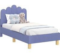 Cadre de lit pour tout-petit avec tête de lit Bleu denim Tissu