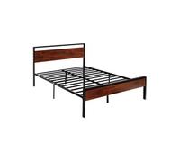 VEVOR Cadre de Lit Queen Size, Sommier Plateforme en Métal Noir, Espace de 31 cm, avec Tête et Pied en Bois Brun Rétro, Grand Espace de Rangement sous le Lit, Antidérapant et Silencieux, Chambre