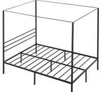 Cadre de lit queen size à baldaquin, lit à baldaquin en métal avec quatre montants, support à lattes en acier robuste, espace de rangement sous le lit, sommier non nécessaire, assemblage facile, noir