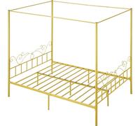 Cadre de lit queen size à baldaquin, lit à baldaquin en métal avec tête de lit minimaliste et design à quatre montants, lattes en acier robustes, espace de rangement sous le lit, sommier non nécessair
