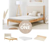 Cadre de lit rembourré 140x200 cm matelas bois double sommier bouclé Homestyle4u