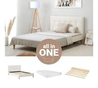 Cadre de lit rembourré 140x200 matelas double sommier tissu bouclé Homestyle4u