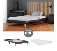 Lit capitonné avec matelas sommier 90x200 Marron G