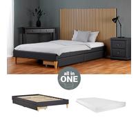Cadre de Lit Rembourré 90x200 matelas tiroirs Sommier à lattes Gris Homestyle4u