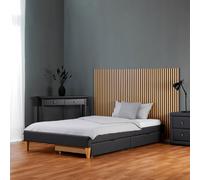 Homestyle4u Lit capitonné 90x200 cm avec 2 tiroirs Beige G