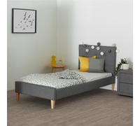 Cadre de Lit Rembourré Simple 90x200 cm Tissu Gris Sommier à Lattes Homestyle4u