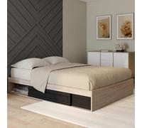 Cadre de lit double salem avec rangements et sommier 140 x 190 cm façon hêtre et noir
