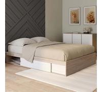 IDMarket - Cadre de lit Double Salem avec rangements et sommier 140 x 190 cm façon hêtre et Blanc