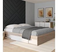 Cadre de lit SALEM avec rangements et sommier 160 x 200 cm effet bois et blanc