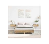 Cadre de lit sans matelas chêne artisanal 135x190 cm, meuble de chambre à coucher, sommier, lit double, lit, châlit, 861074