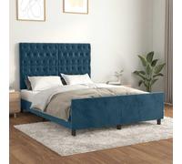 Cadre de lit sans matelas velours bleu foncé 140x190 cm, tête de lit réglable en hauteur, sommier à lattes en contreplaqué, structure en bois massif, soutien stable pour chambre à manuel de montage
