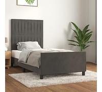 Cadre de lit sans matelas velours gris foncé 90x190 cm avec tête de réglable, lit à lattes en contreplaqué robuste, soutien stable pour chambre à coucher, sommier design et sommeil réparateur