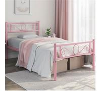 Cadre de Lit Simple 90x200 cm-Lit Métallique Minimaliste avec Sommier à Lattes, Stable et Durable pour chambre/studio-Rose-YAHEETECH
