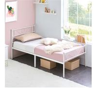 Cadre de Lit Simple 90x200cm-Lit Métallique Minimaliste avec Sommier à Lattes, Stable et Durable pour chambre/studio-Blanc-YAHEETECH