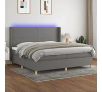 Cadre de lit simple avec sommier à lattes - Lit boxspring avec matelas & LED Gris foncé 200x200 cm Tissu - Lits classiques FR7725680 8parcel