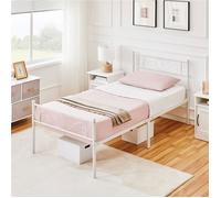 Cadre de Lit Simple en métal 90 x190 cm pour 1 personnes structure de lit à Lattes Surface de Couchage Chambre Blanc YAHEETECH