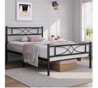 Cadre de lit simple en métal noir YAHEETECH - 90x190cm - Design contemporain