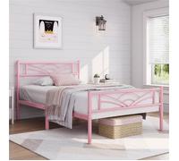 Cadre de lit simple en métal YAHEETECH - Rose - 90x190cm - Assemblage Simple - Petits Espaces