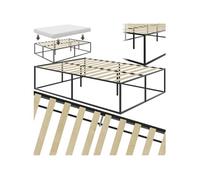 Lit - TECTAKE - Cadre de lit en acier KYOTO avec sommier à lattes en bois de peuplier - 200 x 140 x 46,5 cm