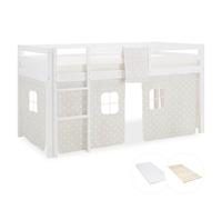 Cadre de Lit superposé enfant 90x200 Matelas Mezzanine Rideau Gris Homestyle4u
