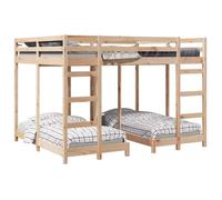 vidaXL – Lit superposé triple – Cadre en pin massif 160x200 cm – Marron – Avec barrières de sécurité