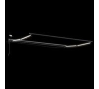 Cadre de store électrique avec LED anthracite 4,5 x 3,5 m, en acier revêtu par pulvérisation et aluminium résistant à la corrosion, manivelle et supports muraux inclus