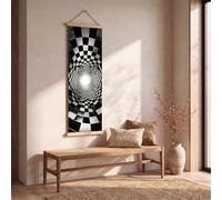 Cadre Decoration Murale Illusion 3d'optique Grande Impression Sur Toile Noir et blanc Damier Image Sur Toile Géométrique Abstrait Salon Chambre Poster Mural Prêt Accrocher 50x150 cm