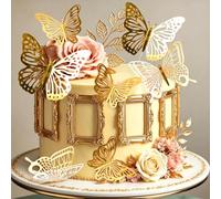 cadre doré décoration gâteau papillon ornement | Décoration gâteau papillon cadre doré pour fête princesse thé royal mariage fiançailles réception