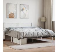 Cadre en acier robuste literie chambre élégant classique Blanc 160 x 200 cm | Cadre de lit métal 160x200 cm sans matelas avec tête de blanche, sommier robuste pour chambre adulte, structure aérée