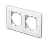 Cadre en verre LOGIQ "PRIME", 2 voies, 163x92x10mm, pour interrupteur ou prise, couleur blanc, cadre de recouvrement pour montage longitudinal et horizontal
