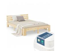 Cadre Lit 180x200 bois avec 2 matelas à ressorts - Lit double ado - Homestyle4u