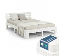 Cadre Lit 180x200 bois blanc avec 2 matelas à ressorts Lit double Homestyle4u