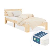 Cadre Lit 90x200 en bois avec matelas à ressorts - Lit simple ado - Homestyle4u