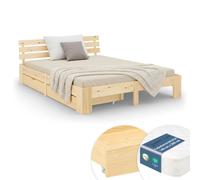 Cadre Lit Double 140x200 bois avec matelas à ressorts et 2 tiroirs - Homestyle4u